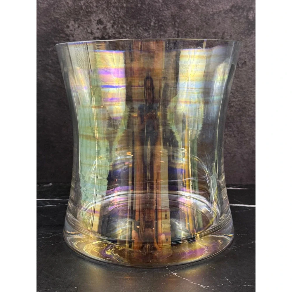 Iridescent Curved Crystal Glass 8in Tall X 7.5in Wide Vase Beautiful!